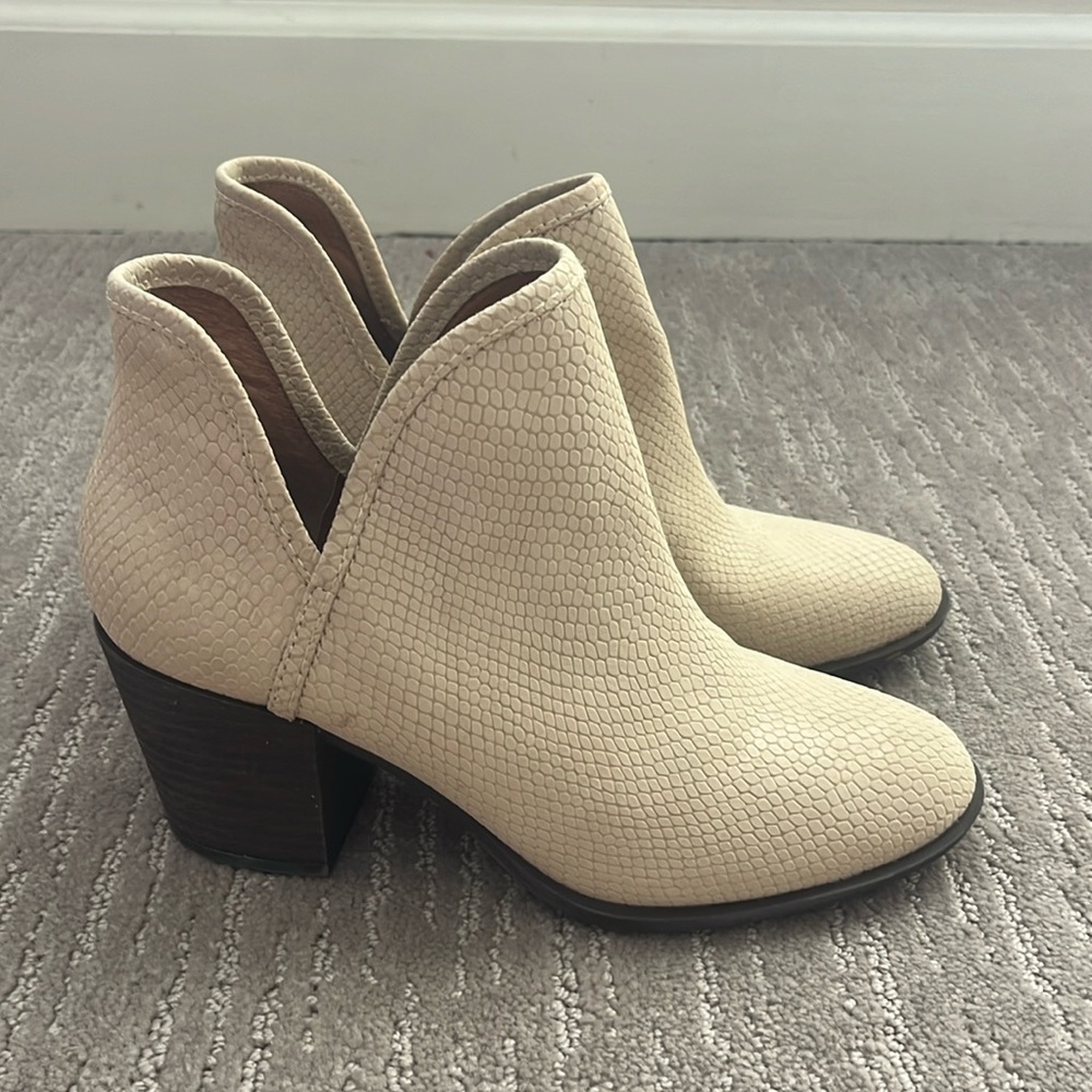 Lucky Brand off-white heeled booties
